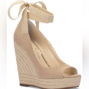 Jessica Simpson Tan Ankle-Tie Wedge Sandals